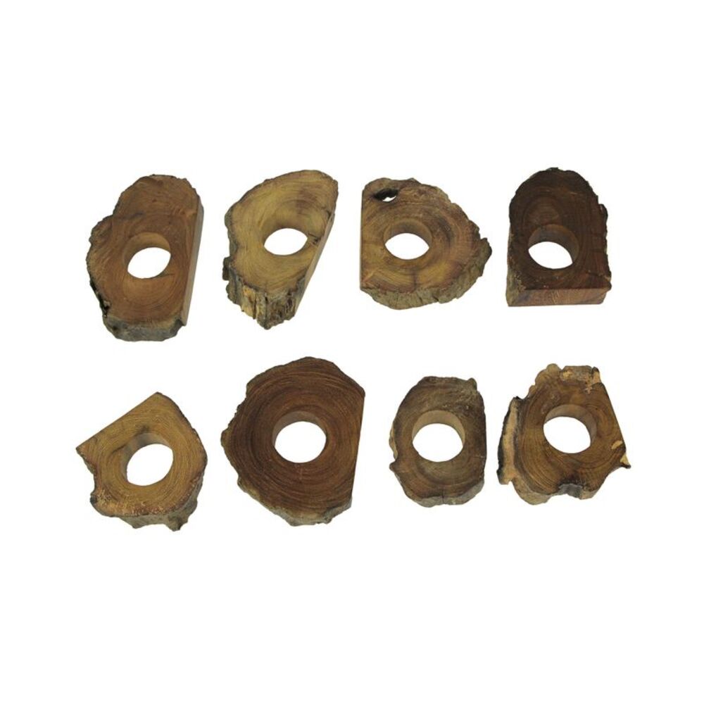Set of 8 Hand Crafted Natural Acacia Wood Slice Napkin Rings